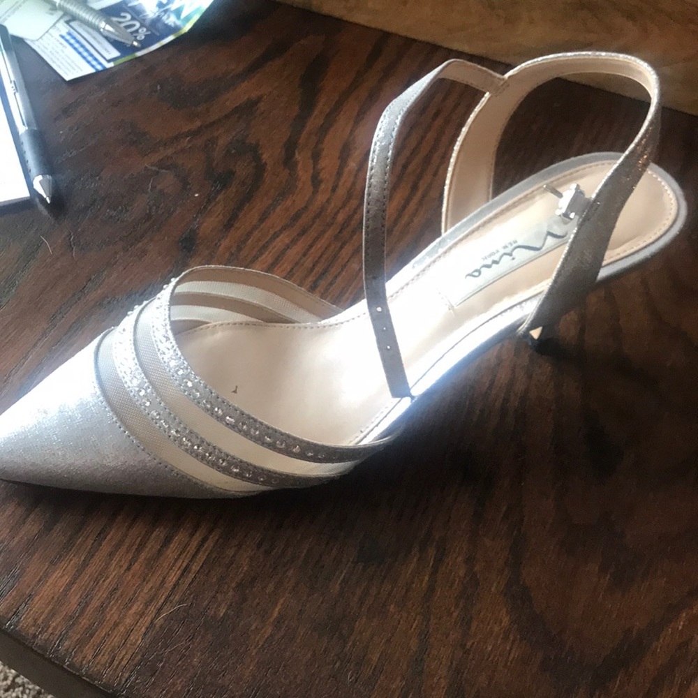 Silver metallic kitten heel